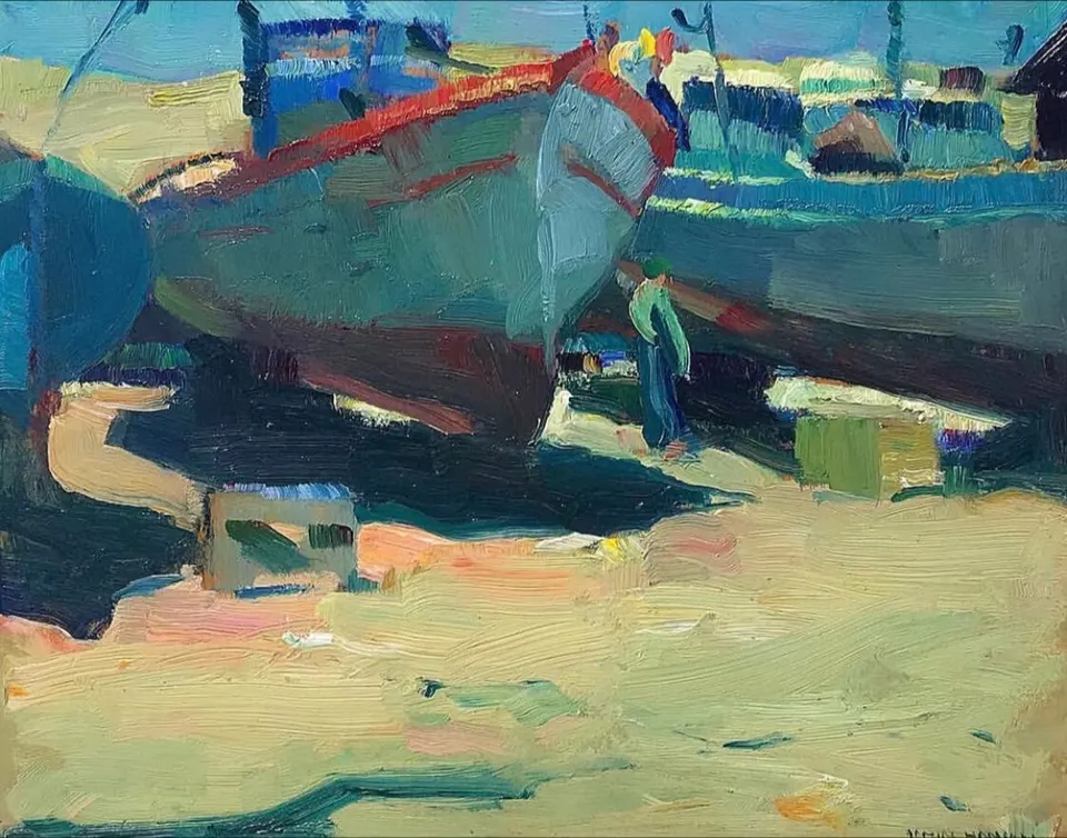Armin Hansen, Drydock, oil on canvas